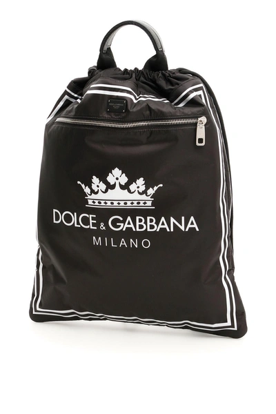 Dolce & Gabbana Crown Nylon Backpack In Dg Milano Fondo Neronero