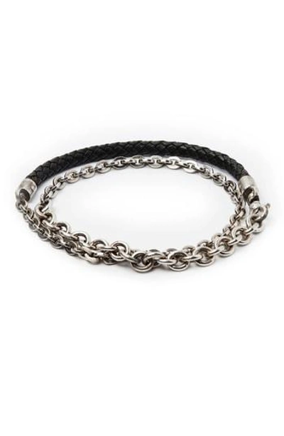 Title Of Work Leather & Sterling Silver Wrap Bracelet In Silver/ Black