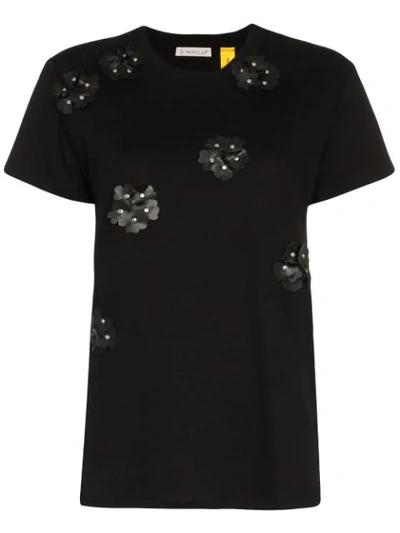 Moncler Studded Floral Cotton T-shirt In Black
