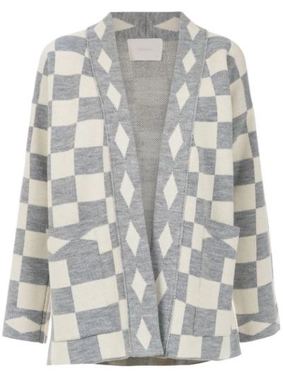 Framed Checkmate Knit Cardigan In Grey