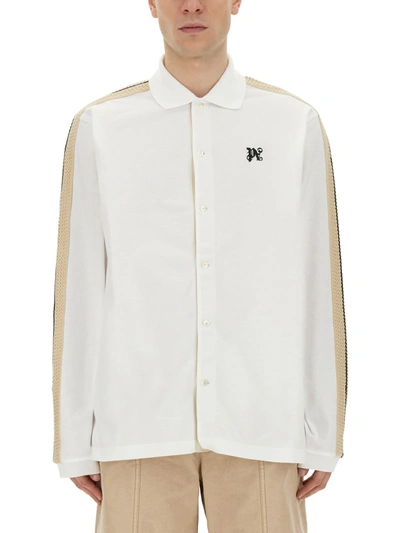 Palm Angels Polo Shirt With Monogram In Bianco