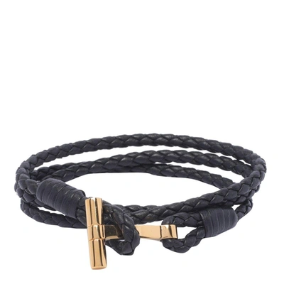 Tom Ford Logo Plaque Braided Bracelet In Black