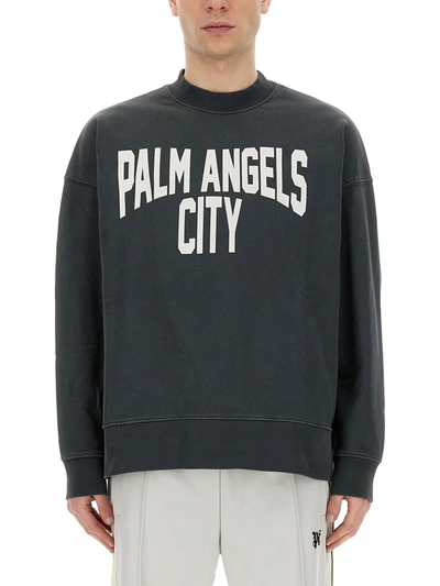 Palm Angels Sweatshirt With Logo In Grigio