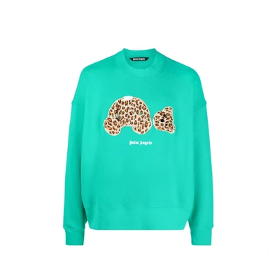 Palm Angels Leopard Bear Sweatshirt In Green