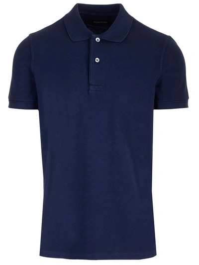 Tom Ford Navy Blue Cotton Polo Shirt In Ink