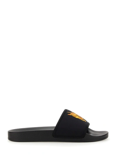 Palm Angels Slide Sandal With Logo In Nero