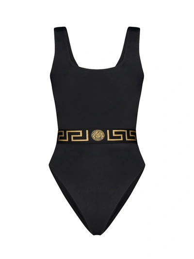 Versace One Piece Swimsuit With Greek In Black