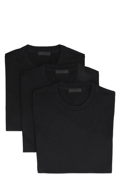 Prada Set Of Three Cotton T-shirts In Nero