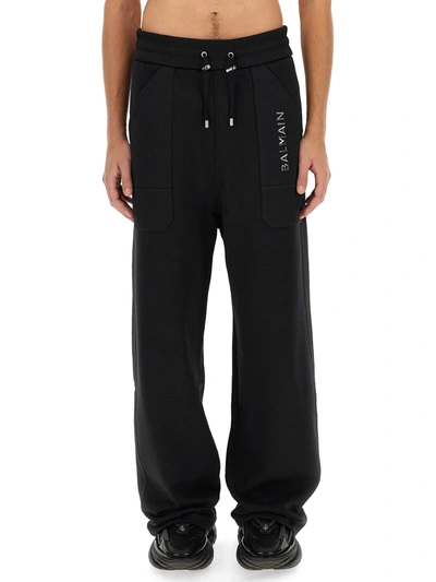 Balmain Jogging Pants With Logo In Nero