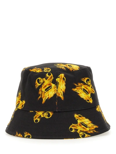 Palm Angels Bucket Hat With All Burning Monogram Print In Nero