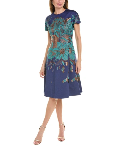 Teri Jon By Rickie Freeman Brocade A-line Dress In Blue