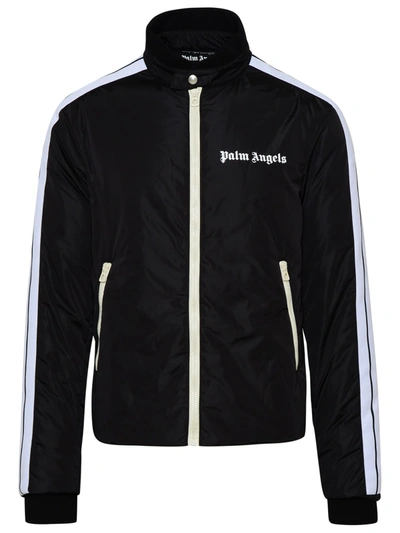 Palm Angels Black Nylon Jacket In Black/white