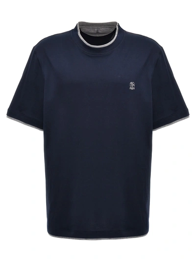 Brunello Cucinelli Double Layer T-shirt In Blue