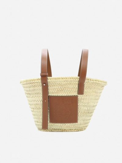 Loewe Palm Leaf Basket Bag With Leather Inserts In Natural/tan