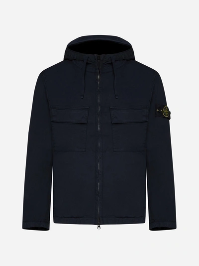 Stone Island Hooded Cotton Jacket In Navy Blue