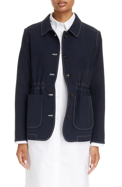 Thom Browne Patch Pocket Cotton Blend Hopsack Jacket In Navy