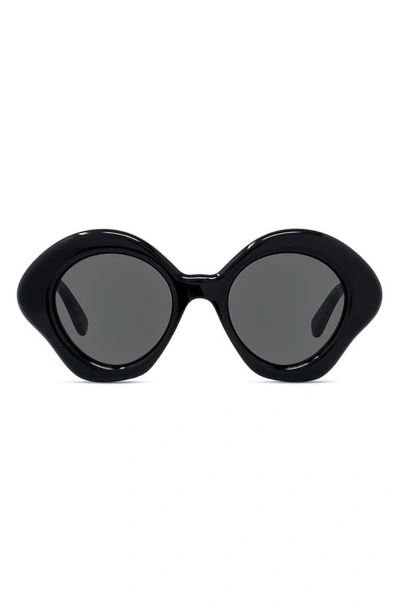 Loewe Curvy 49mm Small Geometric Sunglasses In Shiny Black Smoke