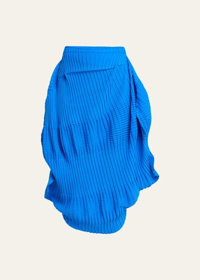 Issey Miyake Aerate Pleated Knitted Midi Skirt In Blue