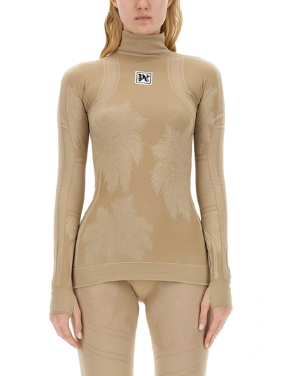 Palm Angels Thermal Ski T-shirt In Beige