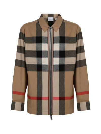 Burberry Oversized Shirt In Wool And Cotton With Exaggerated Check Pattern In Beige