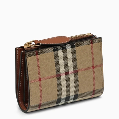 Burberry Beige Small Wallet With Vintage Check Pattern In Coated Canvas