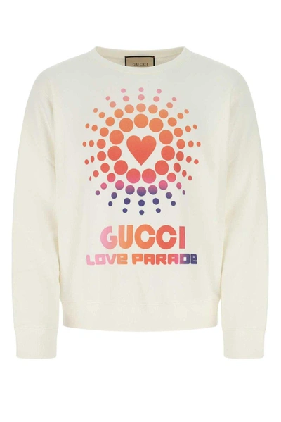 Gucci Logo Printed Long-sleeved Sweatshirt In Bianco