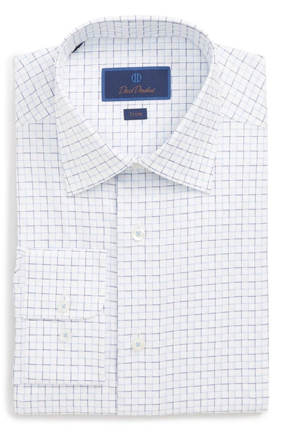 David Donahue Men's Trim-fit Box Check Dress Shirt In White/ Blue