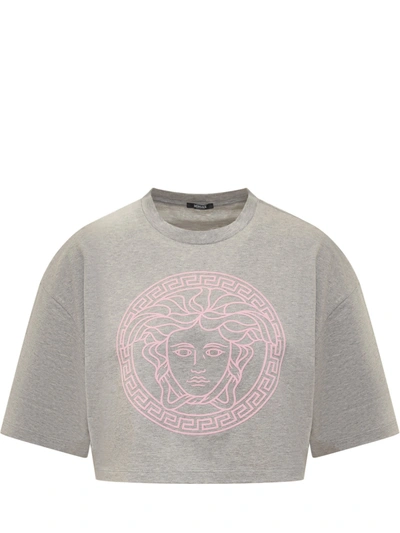Versace T-shirt In Grigio Melange-pale Pink