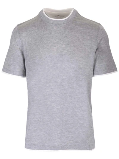 Brunello Cucinelli Double Layer Crewneck T-shirt In Grey
