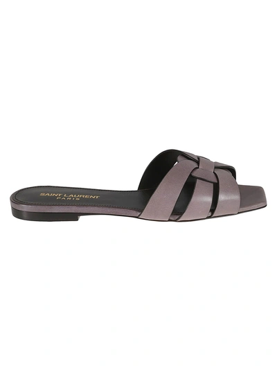 Saint Laurent Pieds Sliders In Grigio