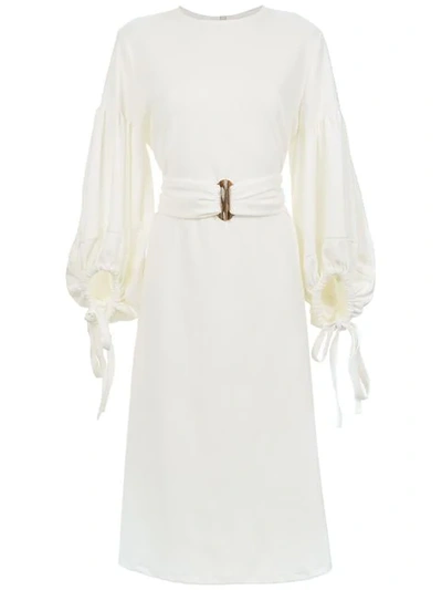 Framed Rush Midi Belted Dress - White