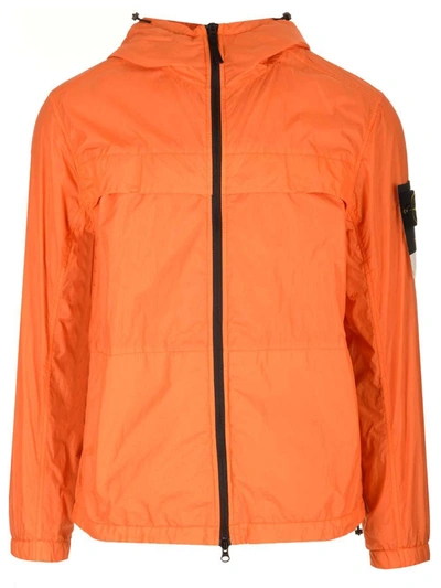 Stone Island Zip-up Hooded Jacket In Orange