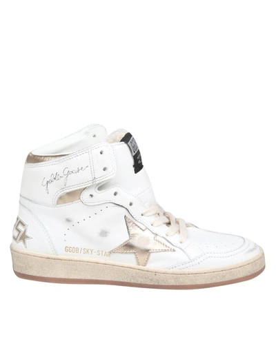 Golden Goose Sky Star Sneakers In Leather With Gold Laminated Star In White