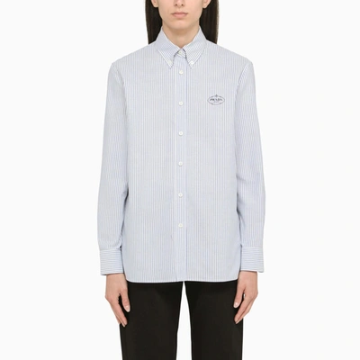 Prada Striped Button-down Shirt In White And Blue