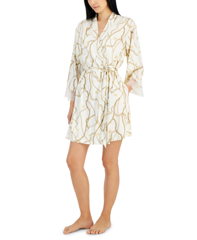 Inc International Concepts Women's Lace-trim Stretch Satin Robe, Created For Macy's In Celia Chain