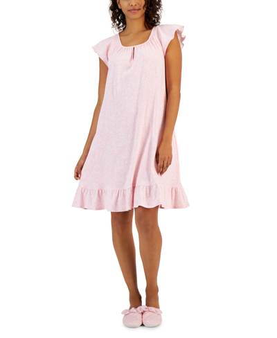 Charter Club Women's Cotton Printed Flutter-sleeve Chemise, Created For Macy's In Butterfly Paisley Pink