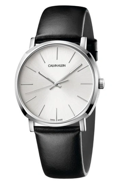 Calvin Klein Posh Leather Band Watch, 40mm In Black/ Silver