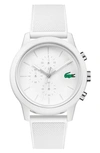 Lacoste Men's Chronograph L.12.12 White Silicone Strap Watch 44mm Women's Shoes