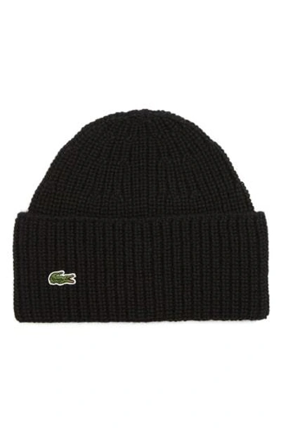 Lacoste Ribbed Wool Beanie - Blue In Navy Blue
