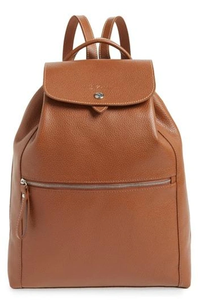 Longchamp Veau Leather Backpack In Cognac