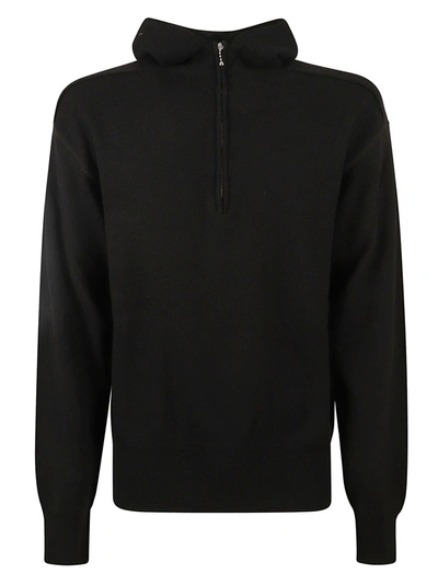 Burberry Rib Trim Hooded Sweater In Black