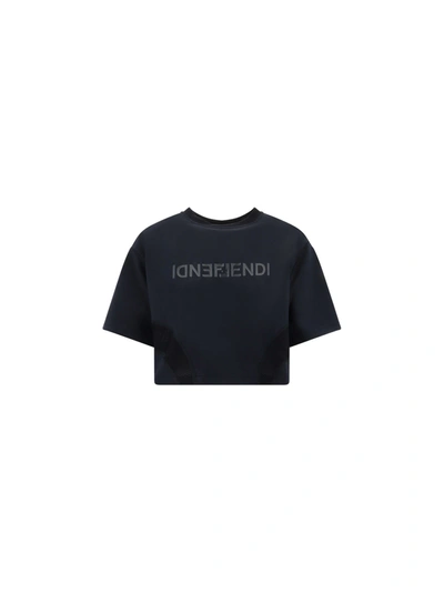 Fendi Cropped T-shirt In Black
