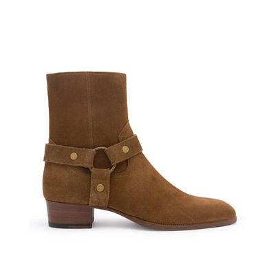Saint Laurent Wyatt Harness Ankle Boots In Brown