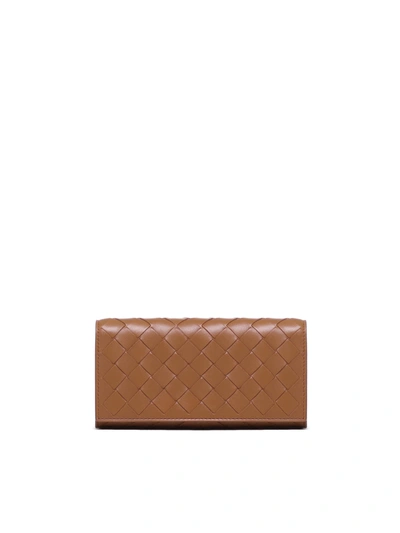 Bottega Veneta Large Intrecciato Wallet With Flap In Brown