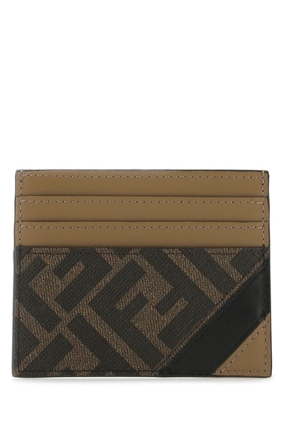 Fendi Monogram Card Holder In Brown