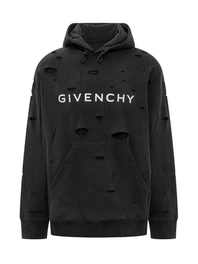 Givenchy Oversized Hole Hoodie In Faded Black