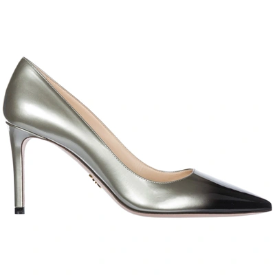 Prada Women's Leather Pumps Court Shoes High Heel In Silver