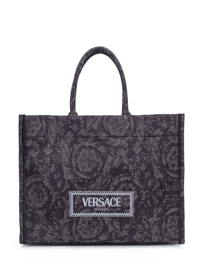 Versace Shopper Athena Barocco Bag In Nero-oro
