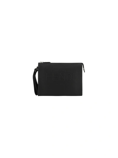 Fendi Black Leather Pouch In Nero+palladio