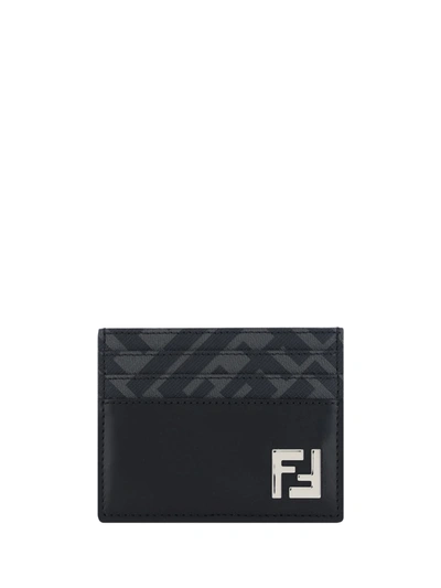 Fendi Black Ff Squared Card Holder In Nero/palladio